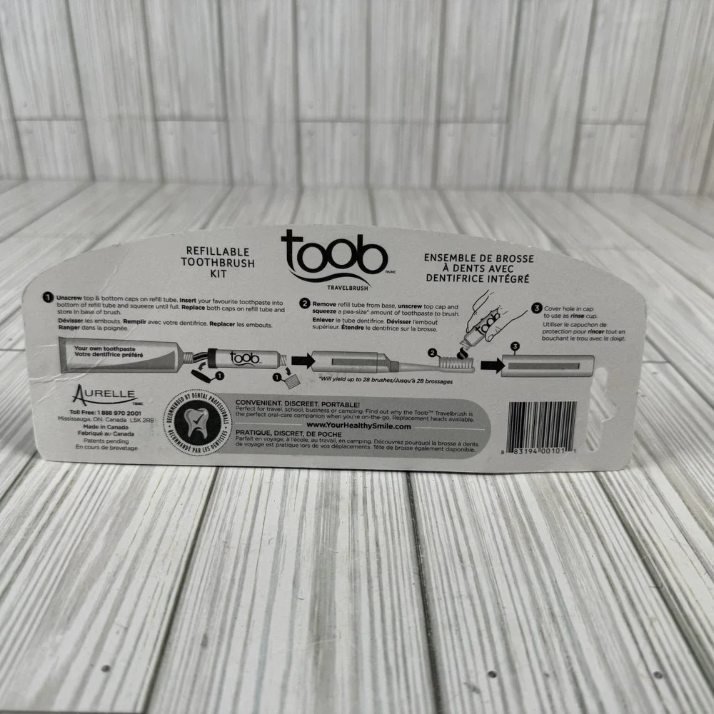 Aurelle Toob Refillable Soft Toothbrush Kit ‎ Blue Travel Sealed Package